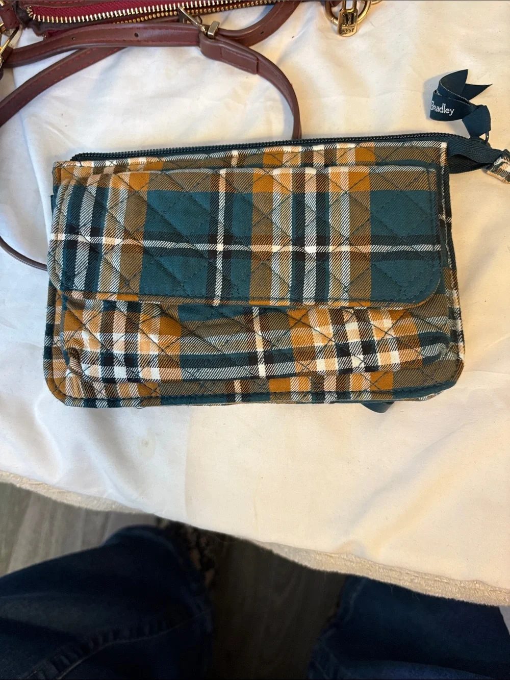 Vera Bradley Quilted Plaid Cosmetic Pouch in Teal and Mustard